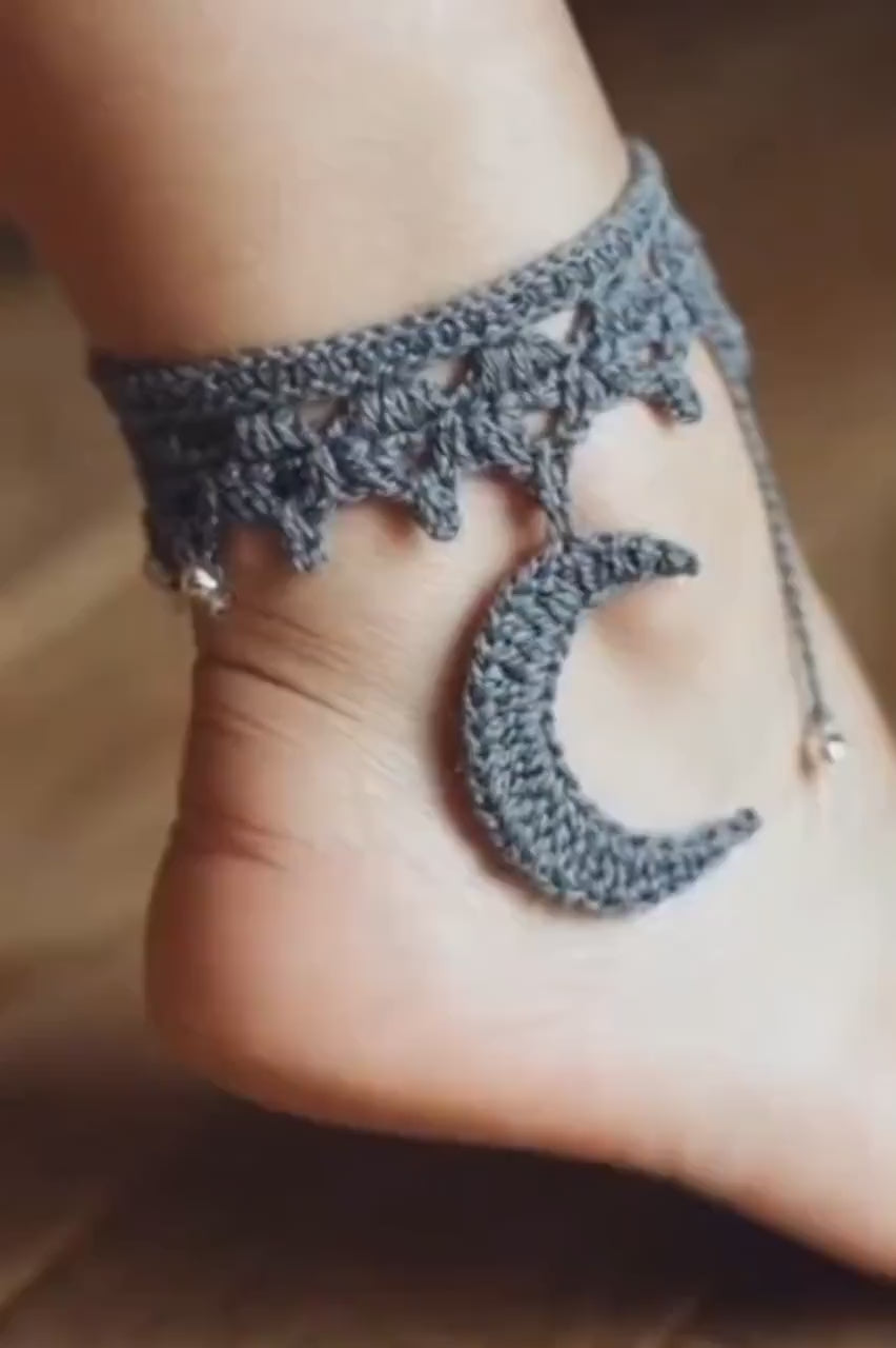 Crochet Moon Anklet Pattern PDF | Boho Lace Crescent Moon Bracelet Tutorial
