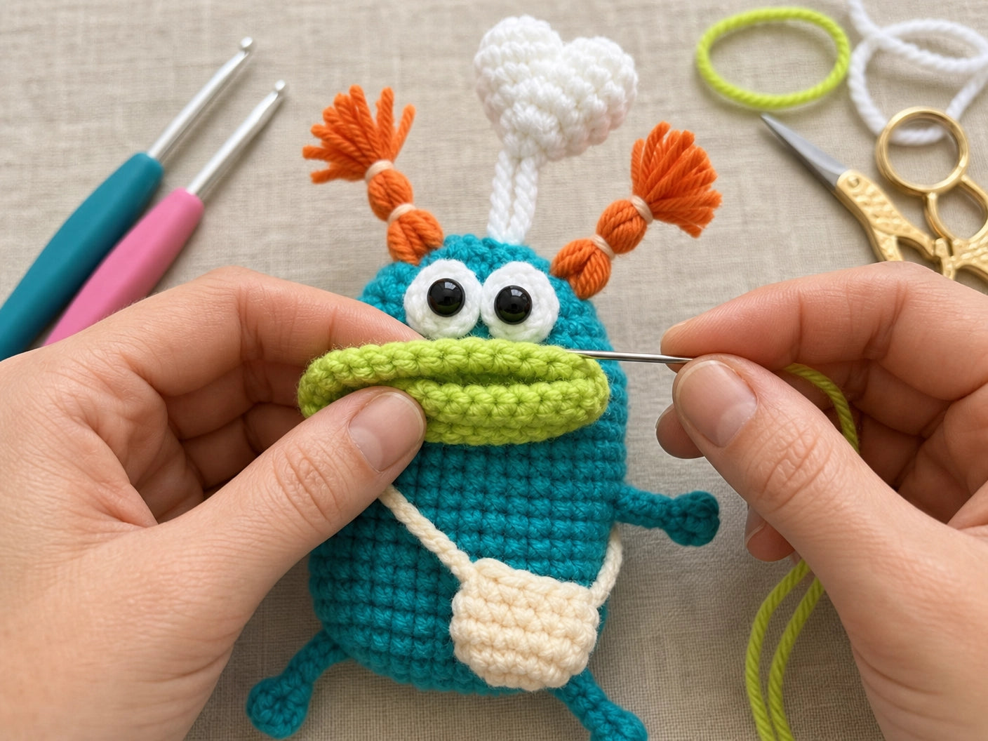 Monster Car Key Cover Crochet Pattern | Amigurumi Big Mouth Keychain PDF