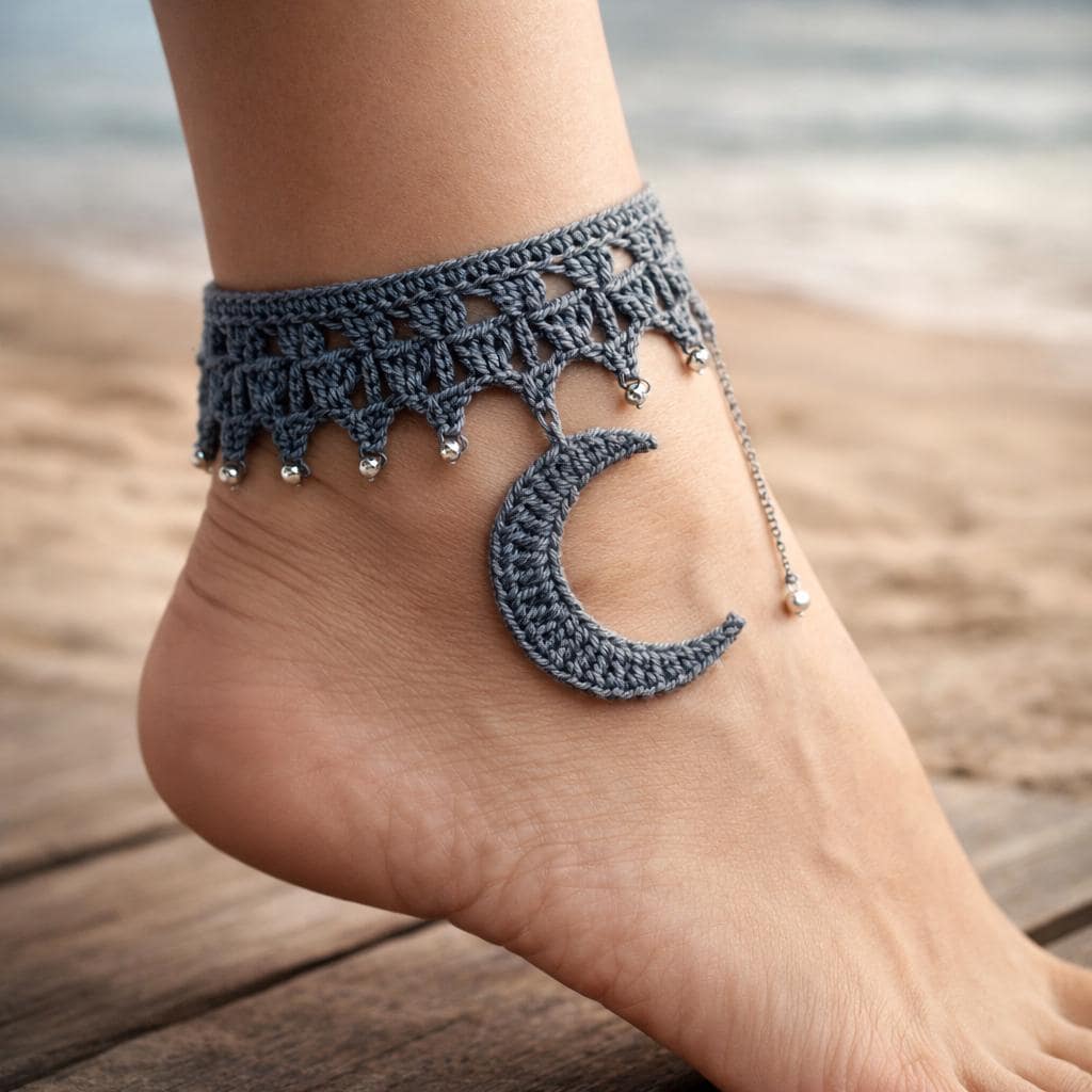 Crochet Moon Anklet Pattern PDF | Boho Lace Crescent Moon Bracelet Tutorial