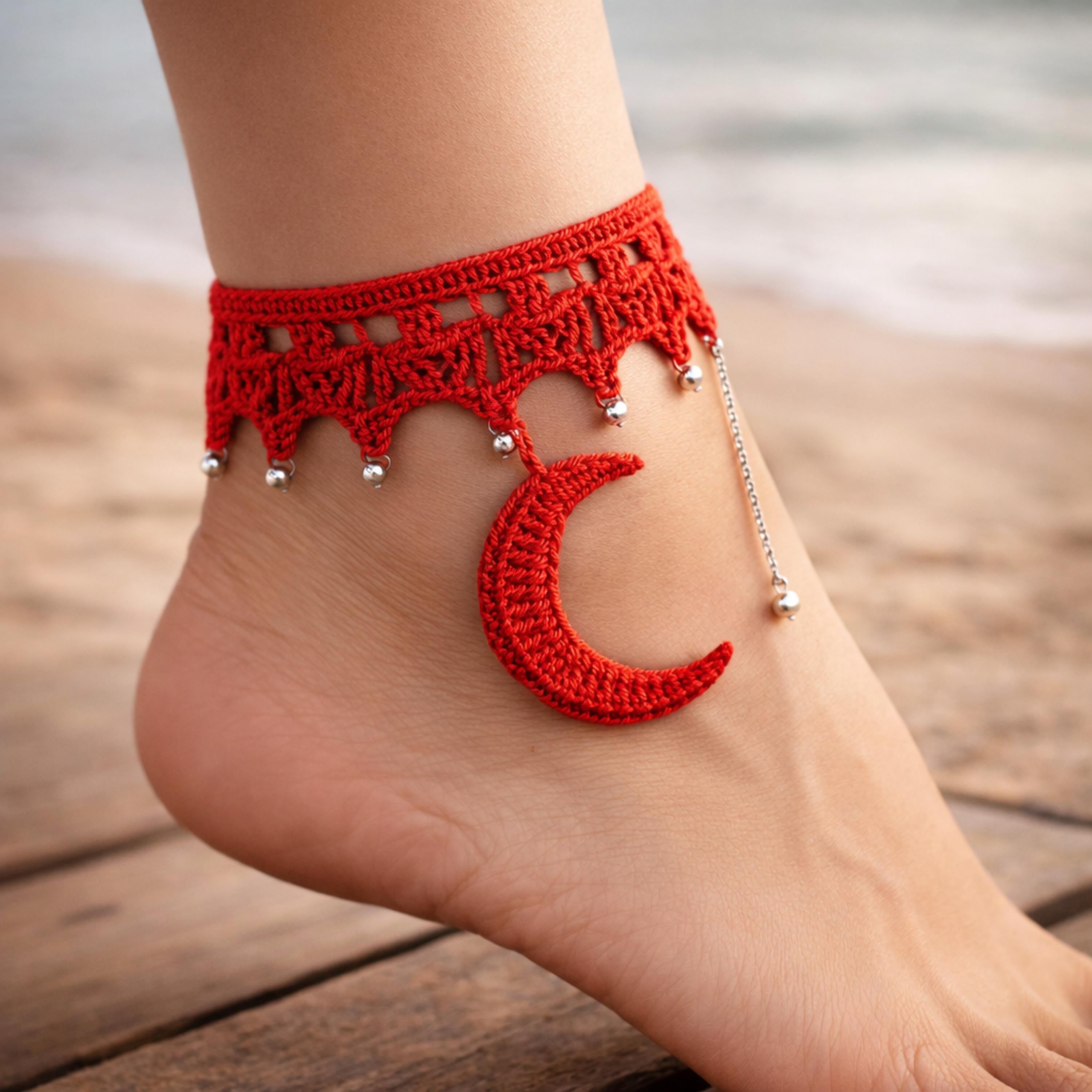 Crochet Moon Anklet Pattern PDF | Boho Lace Crescent Moon Bracelet Tutorial