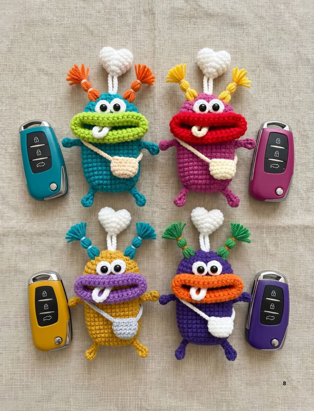 Monster Car Key Cover Crochet Pattern | Amigurumi Big Mouth Keychain PDF