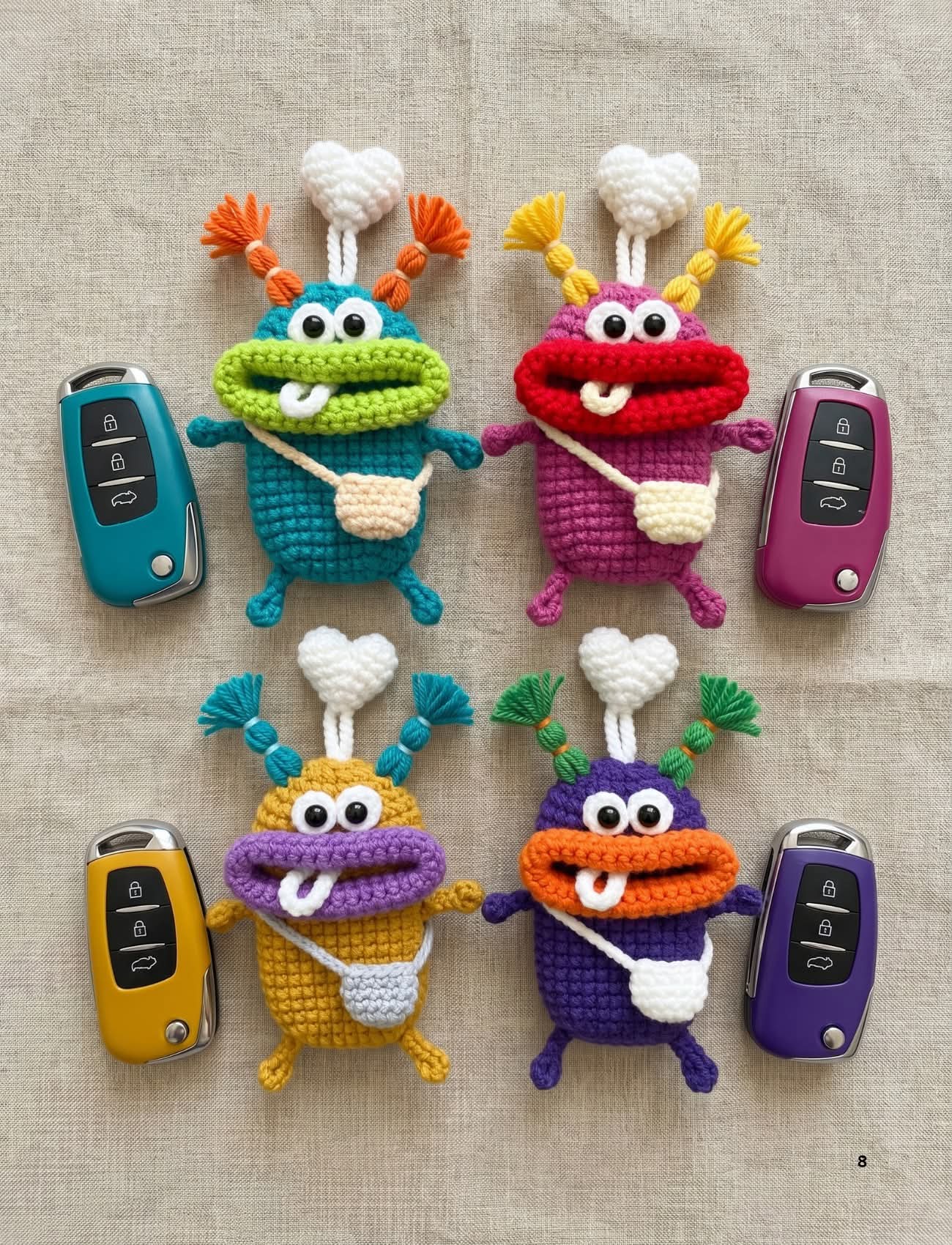 Monster Car Key Cover Crochet Pattern | Amigurumi Big Mouth Keychain PDF
