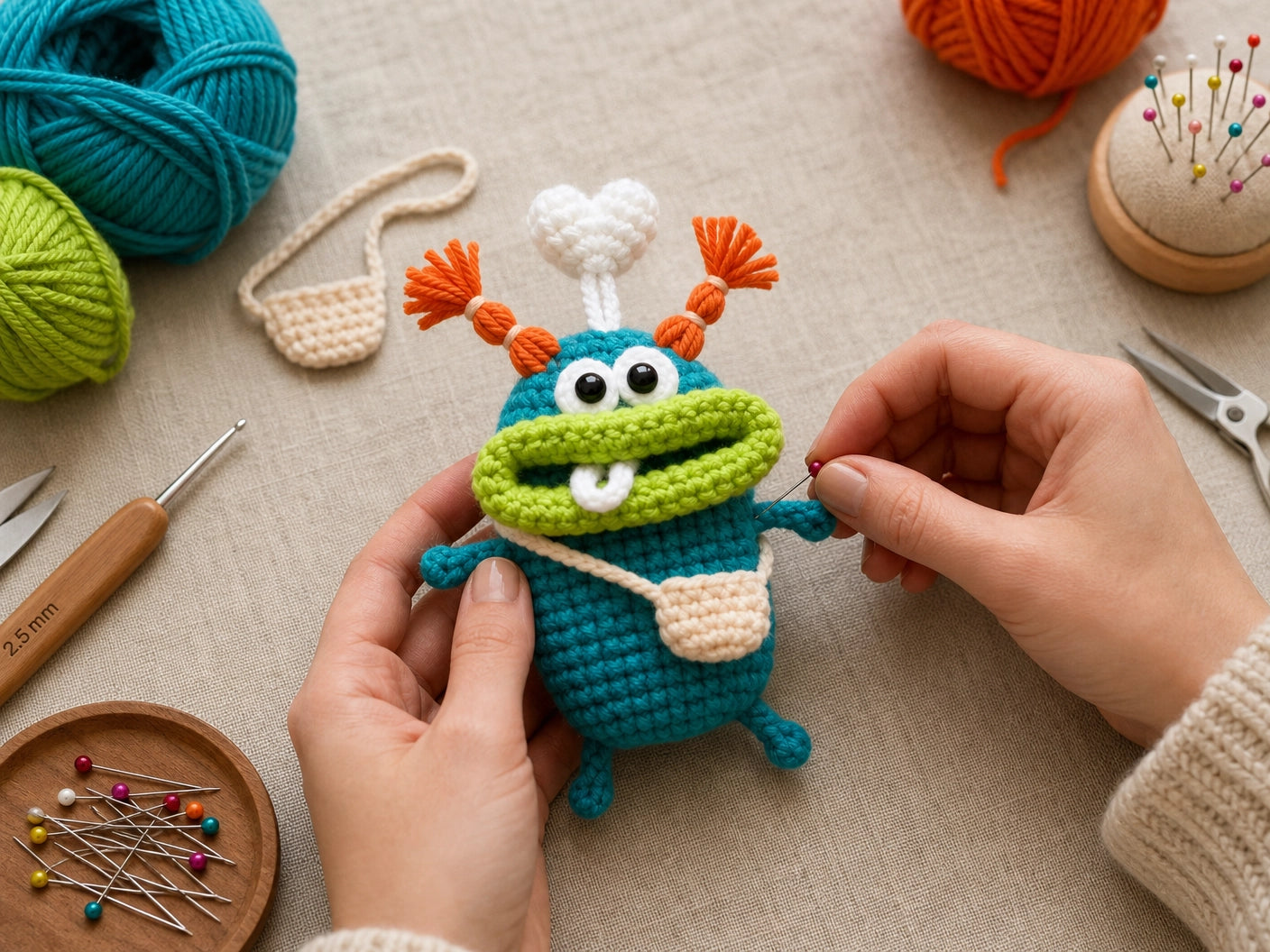 Monster Car Key Cover Crochet Pattern | Amigurumi Big Mouth Keychain PDF