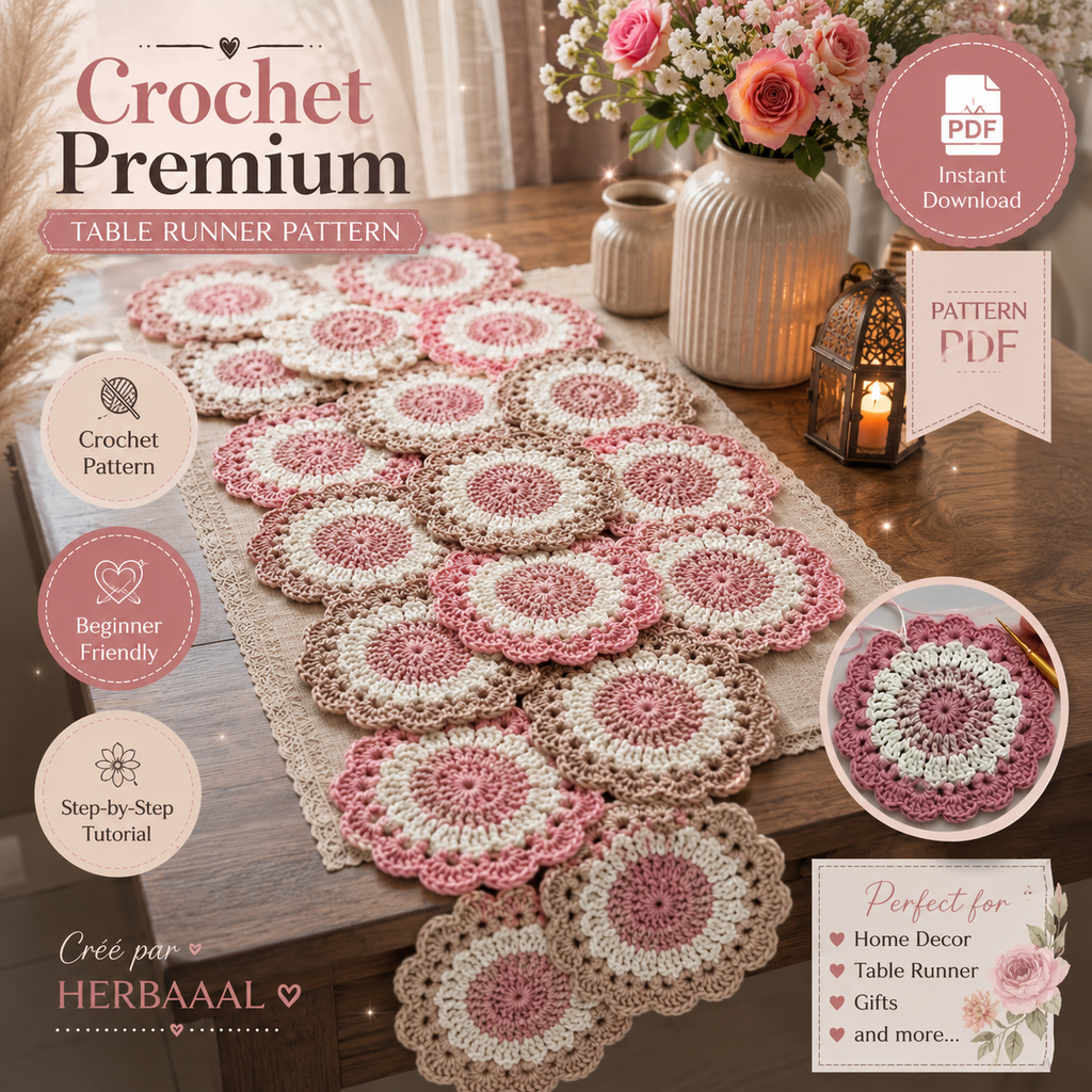 Premium Crochet Scalloped Circle Table Runner Pattern | Easy DIY PDF Download for Elegant Home Decor