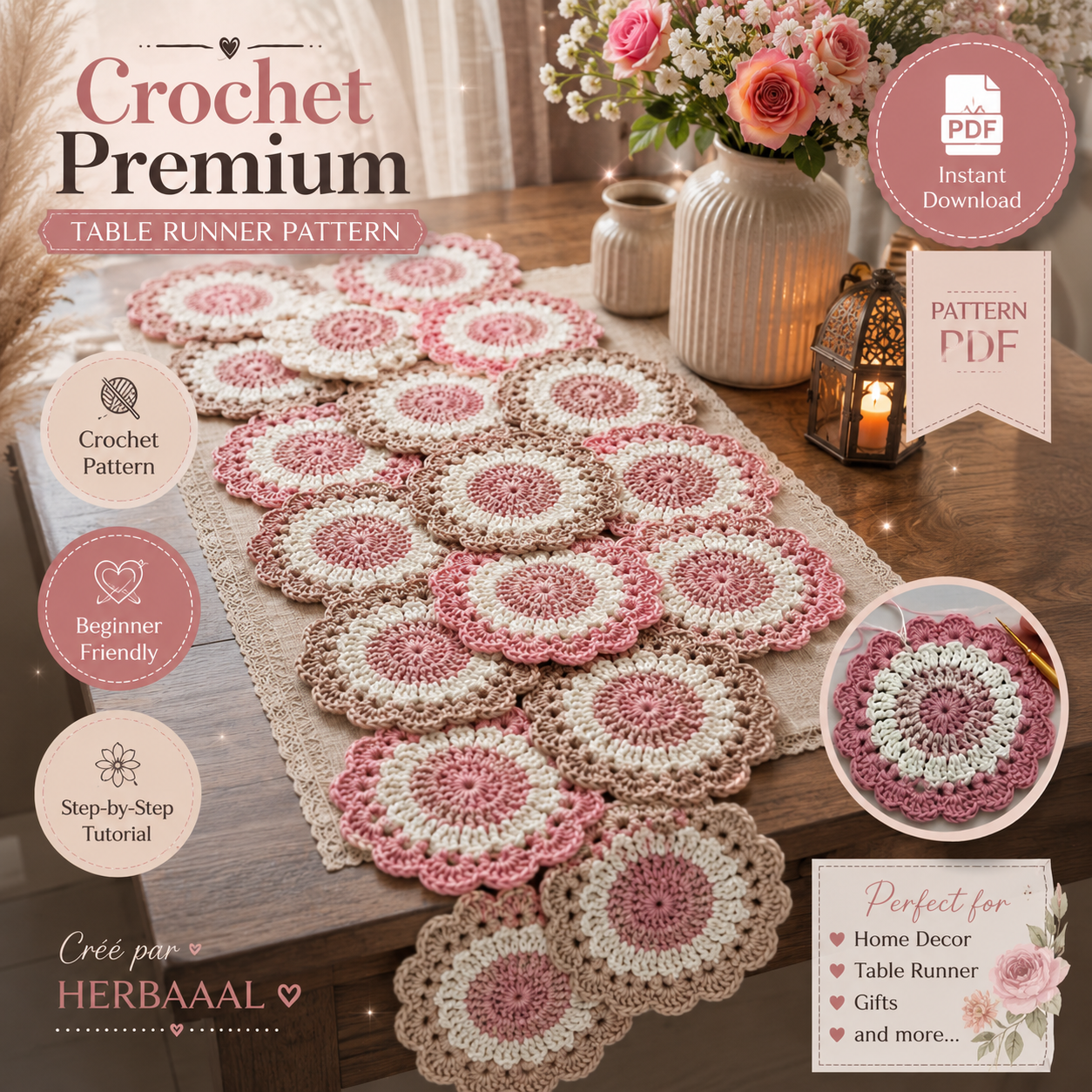 Premium Crochet Scalloped Circle Table Runner Pattern | Easy DIY PDF Download for Elegant Home Decor