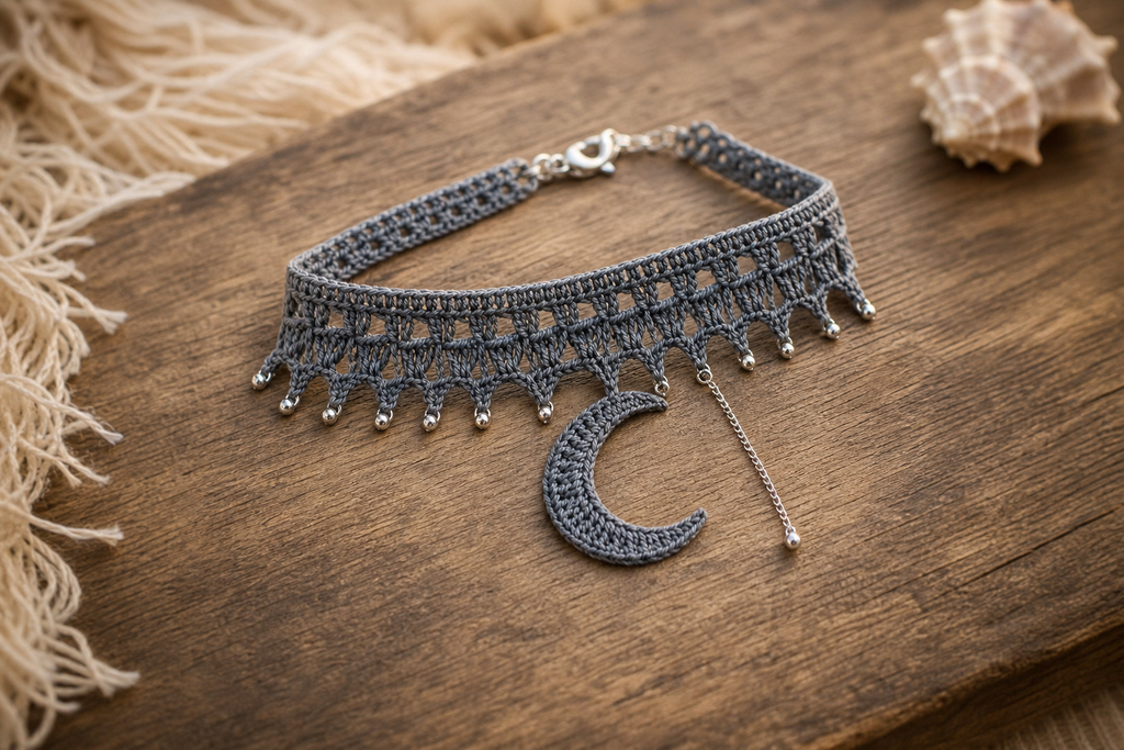Crochet Moon Anklet Pattern PDF | Boho Lace Crescent Moon Bracelet Tutorial