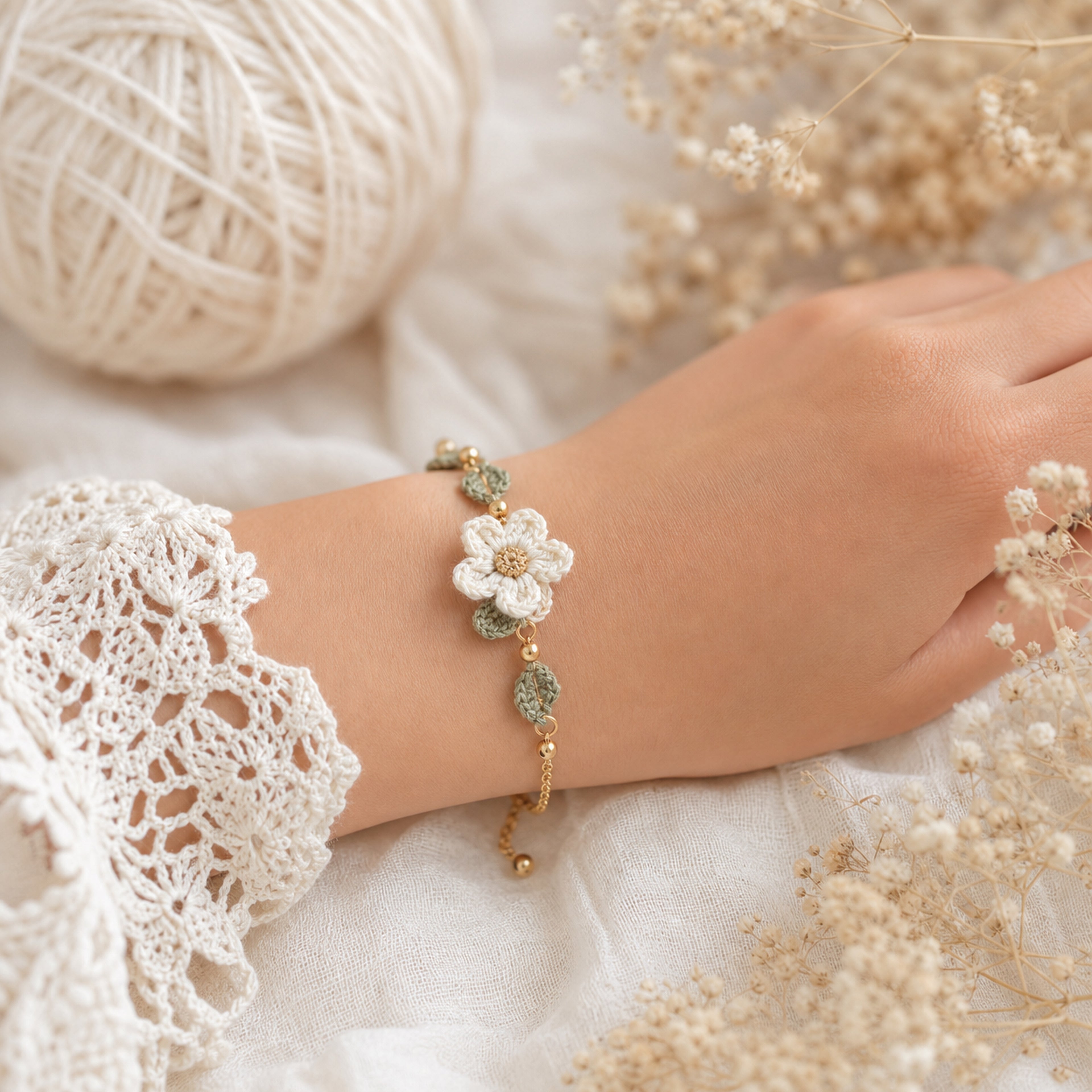 Elegant Crochet Flower Bracelet Pattern PDF
