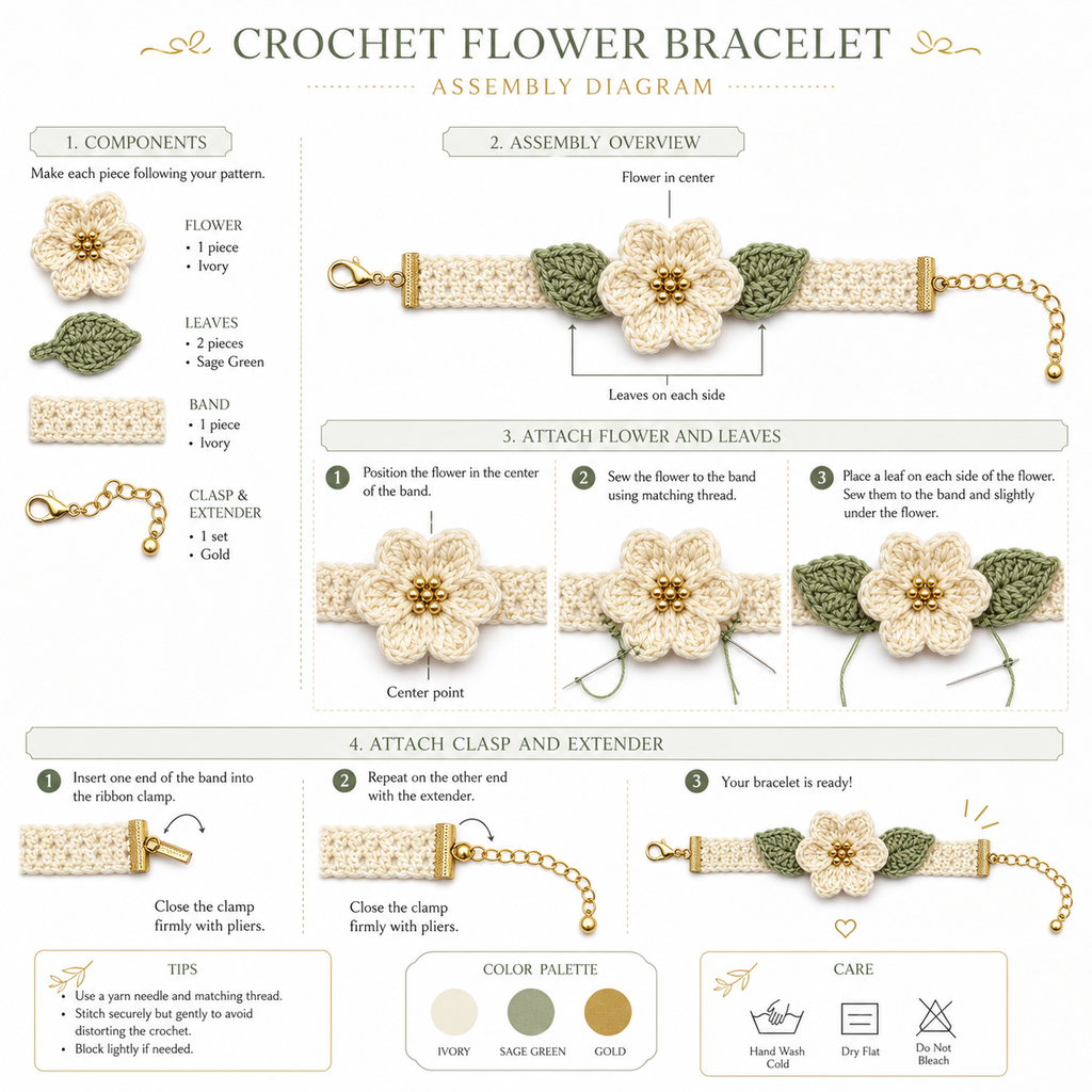 Elegant Crochet Flower Bracelet Pattern PDF